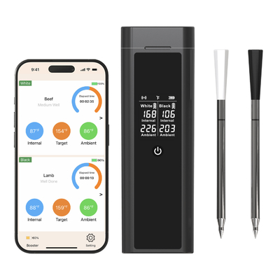 Good price IP67 Waterproof Smart Wireless Meat Thermometer Controlled By Phone APP Dual Probe Thermometer with LCD Screen online